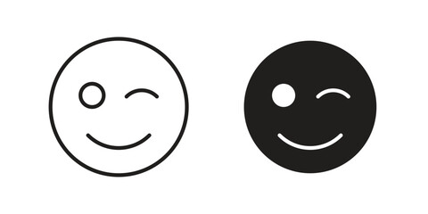 Fototapeta premium Smile wink icon symbol. Illustration for web and mobile app. Line and solid style
