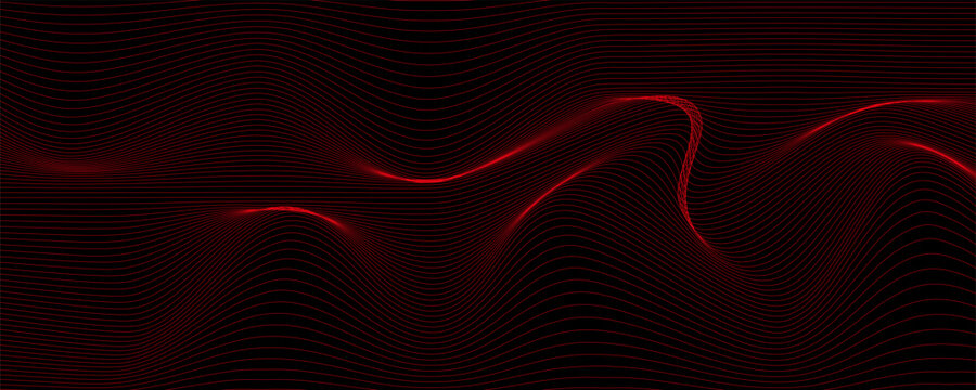 Abstract background with lines. Vector banner with waves. Background for poster, card, brochure, booklet, flyer. Geometric element for design. Red and black gradient. Black Friday banner