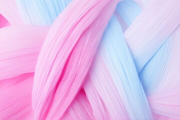 Cotton Candy: A colorful close-up of delicate cotton candy, intertwining pastel pink and blue strands, evoking a sense of childlike wonder and sweet indulgence. 