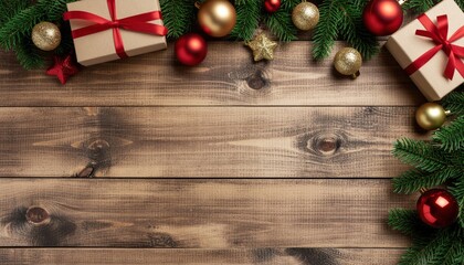 Festive holiday celebration cozy home decorative image christmas environment aerial view warm atmosphere with gifts and ornaments