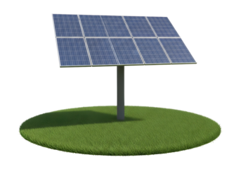 Solar panel on a green grassy mound isolated on transparent background