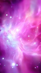 Cosmic Radiance: A breathtaking display of celestial light and color in deep space, featuring vibrant pink, purple, and white hues. The scene, reminiscent of a nebula.