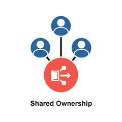 Obraz premium Vector illustration of shared ownership concept with people icons connected to a central hub