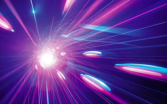 Abstract light streaks in vibrant purple and blue colors creating a dynamic and futuristic background perfect for technology presentations and modern digital designs and visual effects