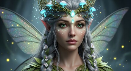 Enchanting Forest Fairy with Glowing Crown and Ethereal Wings.