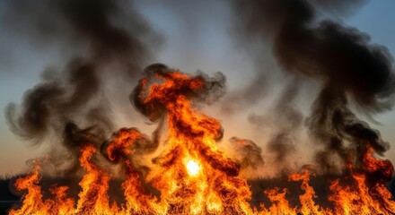 Massive Flames and Billowing Dark Smoke