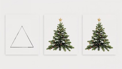 Christmas Tree Evolution Triptych — Minimalist Progressive Holiday Flat Vector Set