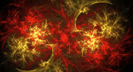 Fractal patterns vibrant red and yellow hues create dynamic visual experience, evoking energy