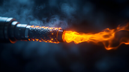 Flame from equipment or machine with blue smoke