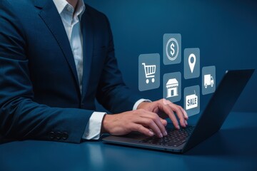 Online shopping business ecommerce digital marketing strategy laptop technology concept man sale shop
