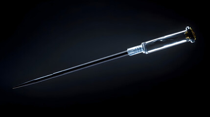 Medical syringe needle injection on dark background