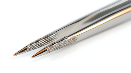 Metal tweezers precision instrument on white surface