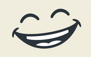 Cartoon smile with closed eyes expressing happiness and joy on a light background perfect for social media and positive messages conveying optimism and cheerfulness