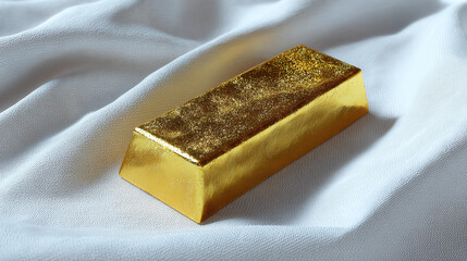 A glimmering gold bar resting on an elegant cloth, capturing the essence of wealth and luxury. The gold bar is meticulously crafted, exuding opulence