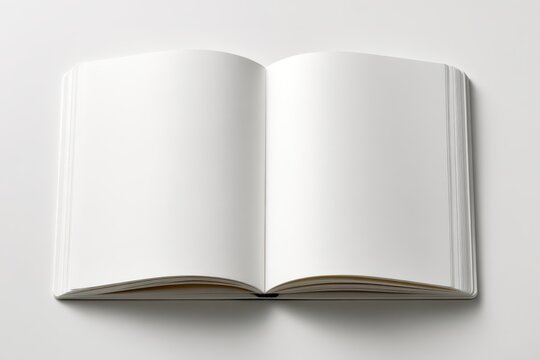 Blank pages opened in a simple notebook against a pristine white backdrop