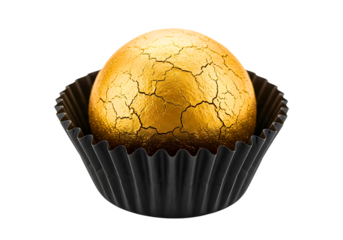 Golden easter egg in a black wrapper isolated on transparent background