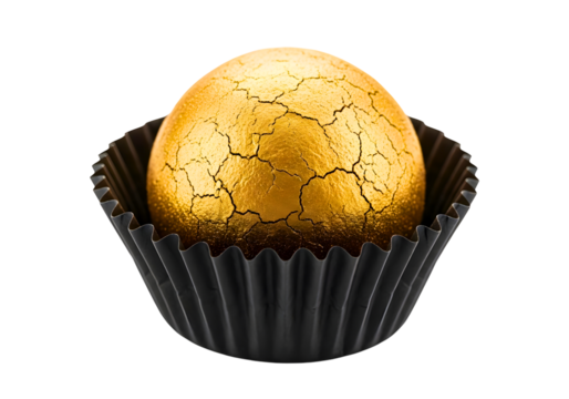 Golden easter egg in a black wrapper isolated on transparent background - Powered by Adobe