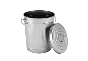 Silver metal trash can with lid isolated on transparent background