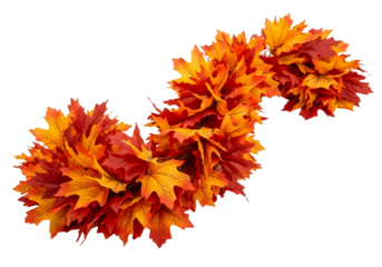 Autumn maple leaf garland in gradient colors isolated on transparent background
