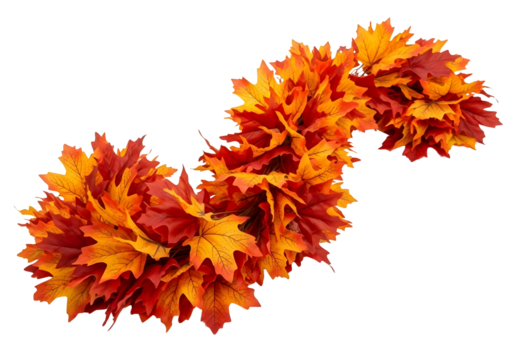 Autumn maple leaf garland in gradient colors isolated on transparent background