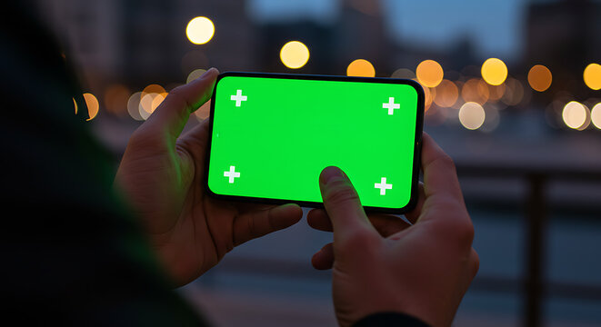 Green screen phone in hand, ready for digital content creation and interactive experiences
