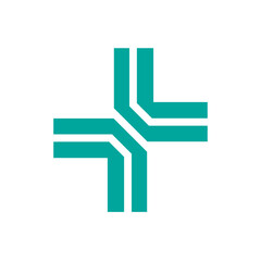 Modern Geometric Teal Plus Sign Symbol logo symbol icon flat stock vector design