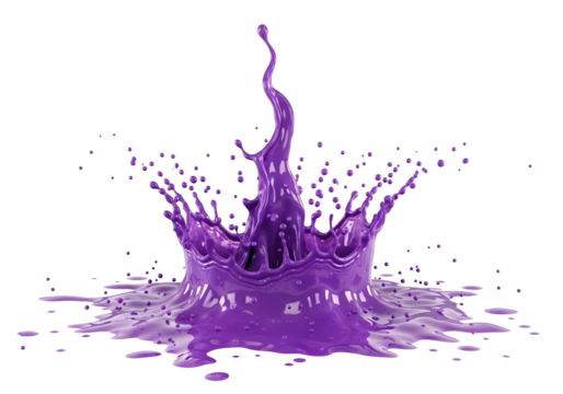 Purple liquid splash crown shape isolated on transparent background