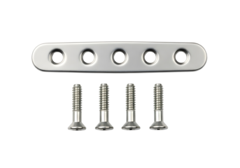 Orthopedic bone plate and screws isolated on transparent background