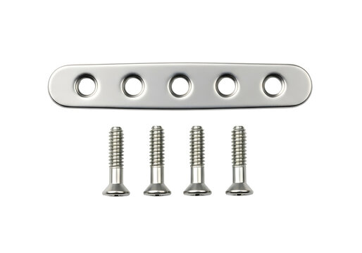 Orthopedic bone plate and screws isolated on transparent background