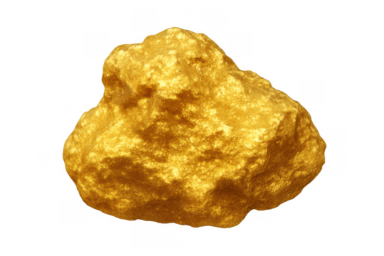 Gold nugget representing wealth, investment, discovery, and precious metal value with transparent background
