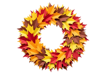 Autumn leaf wreath isolated on transparent background