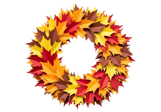 Autumn leaf wreath isolated on transparent background