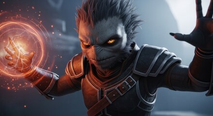 Dark fantasy alien sorceress casting a powerful energy spell.