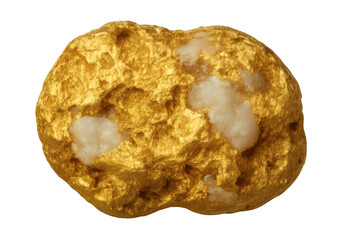 Gold nugget appearing with raw texture and embedded quartz on transparent background, symbolizing wealth and investment
