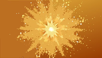 Abstract golden explosion of light and particles with a bright center on a warm orange background