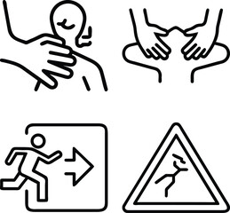 WebColorful First Aid, CPR, Choking Rescue, Heimlich Maneuver, and Emergency Life Support Vector Icons Set