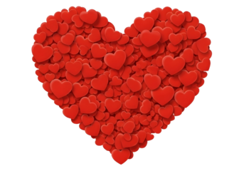 Heart shape made of small red candies isolated on transparent background
