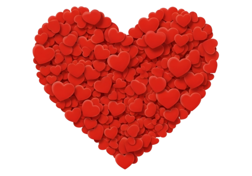 Heart shape made of small red candies isolated on transparent background