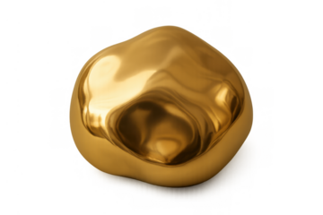 Molten gold liquid metal abstract shape with fluid reflective texture creating an organic luxurious material on transparent background