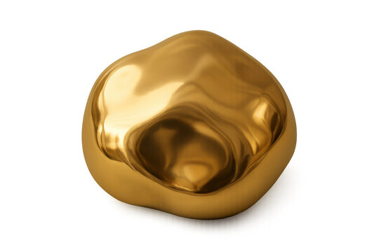 Molten gold liquid metal abstract shape with fluid reflective texture creating an organic luxurious material on transparent background