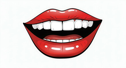 Vector illustration of cartoon smiling mouth with red lips