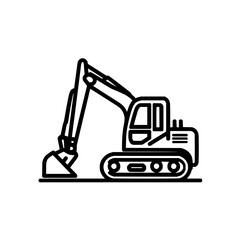 Naklejka premium Excavator construction vehicle digger machine heavy equipment black and white line art illustration vector image