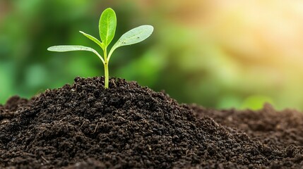 Compost soil rich in nutrients with small sprout emerging on top.