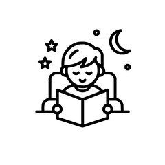 Child reading bedtime story book illustration vector graphic for children literature and learning 100