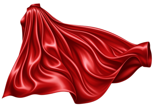 : Flowing Red Superhero Cape with Silk Texture – Isolated on transparent background, PNG