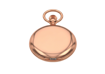 Antique oval gold pocket watch isolated on transparent background
