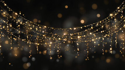 festive light with gold garland ribbon glowing string lamp led border decoration holiday card background party design transparent vector winter celebration banner happy year