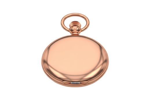 Antique oval gold pocket watch isolated on transparent background