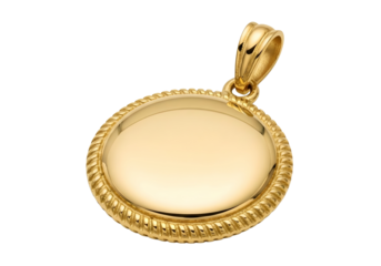 Plain round gold pendant charm isolated on transparent background