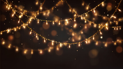 festive light with gold garland ribbon glowing string lamp led border decoration holiday card background party design transparent vector winter celebration banner happy year